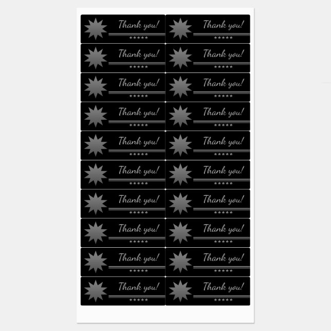 5 Star Silver Text Black Thank You Waterproof (Sheet)