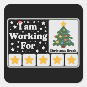 5 Stars Xmas Tree Am Working For Christmas Break Square Sticker