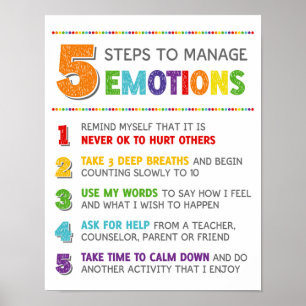 5 Steps to Manage Emotions Classroom Behaviour Pos Poster