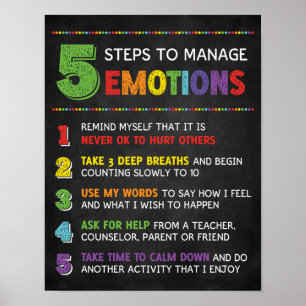 5 Steps to Manage Emotions Classroom Behaviour Poster