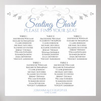 5 Table Blue & Gray Elegant Wedding Seating Chart