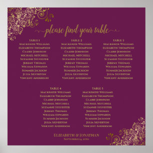 5 Table Cassis Purple & Gold Wedding Seating Chart