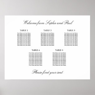 5 Table Elegant Minimalist Seating Chart