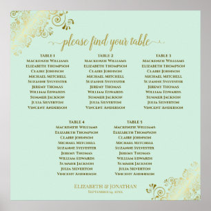 5 Table Neo Mint & Gold Wedding Seating Chart