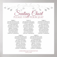 5 Table Rose & White Elegant Wedding Seating Chart