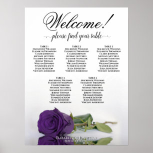 5 Table Royal Purple Rose Wedding Seating Chart