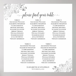 5 Table Simple Wedding Seating Chart Silver Frills