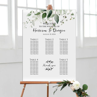 5 tables greenery elegant wedding seating chart