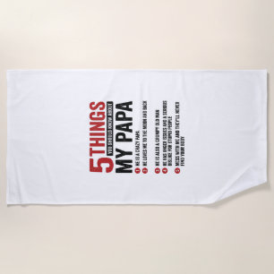 5 Things About My Papa Funny Vintage Shirt Design_ Beach Towel