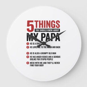 5 Things About My Papa Funny Vintage Shirt Design_ Large Clock