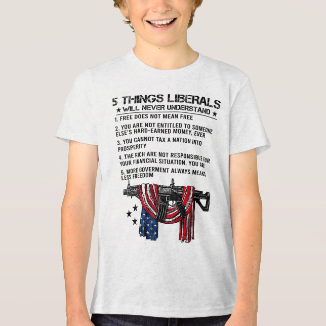 5 Things Liberals Will Never Understand (on Back)  Tri-Blend Shirt (Front)
