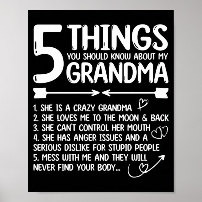 5 Things Should Know About Grandma Funny Grandma Poster (Front)