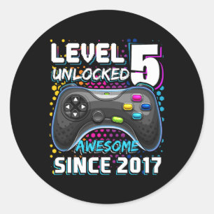 5 Unlocked Awesome 2017 Video Game 5th Birthday 1  Classic Round Sticker