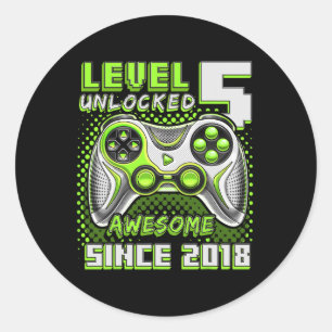 5 Unlocked Awesome 2018 Video Game 5th Birthday Classic Round Sticker