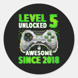 5 Unlocked Video Game 5 Years Old Boy 5th Birthday Classic Round Sticker