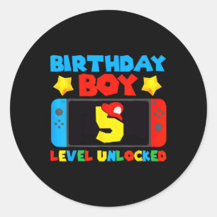 5 Unlocked Video Game 5th Birthday Boy Gamer Classic Round Sticker