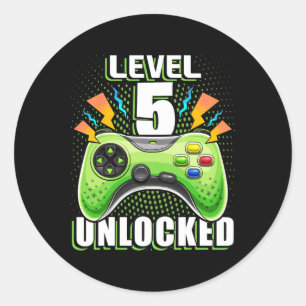 5 Unlocked Video Game 5th Birthday Gamer Gift Boys Classic Round Sticker