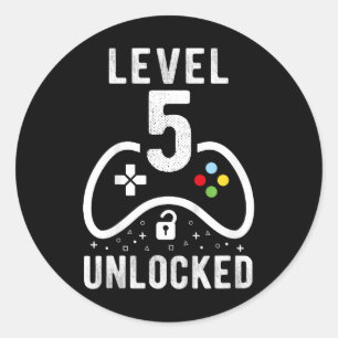 5 Unlocked Video Game 5th Birthday Gift  Classic Round Sticker