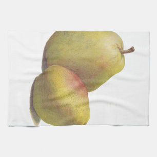 5 vintage pears illustrated tea towel