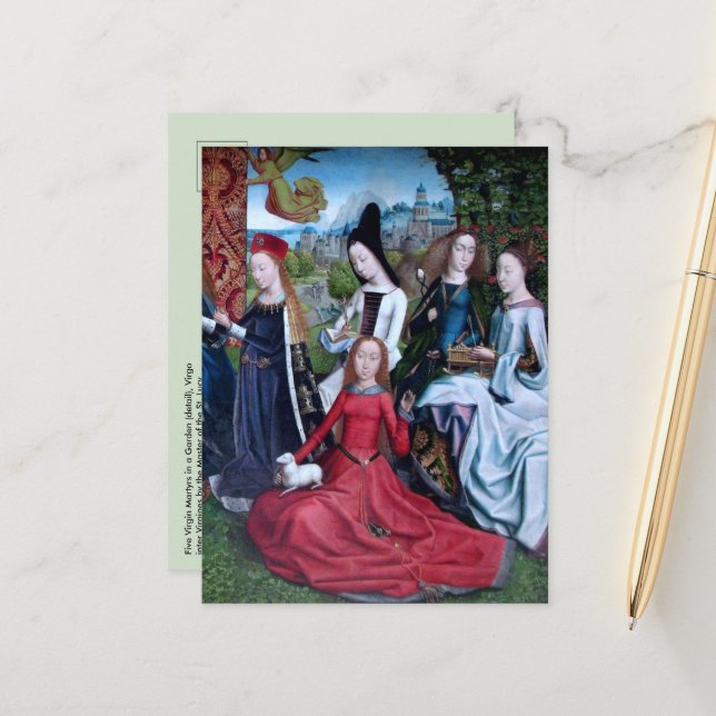 5 Virgin Martyrs in a Garden (Right half:  M 070) Postcard (Front/Back In Situ)