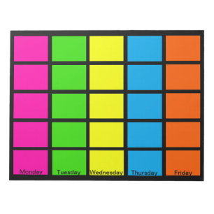 5-week Days of Week Colour Coded Calendar Notepads