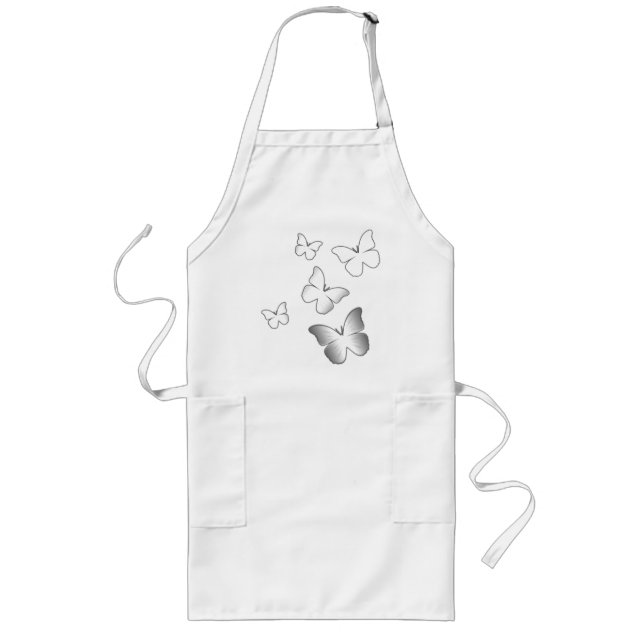 5 White Butterflies Long Apron (Front)