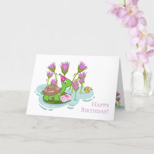 5"x7" Turtle w/ Party Hat & Gift Birthday Card