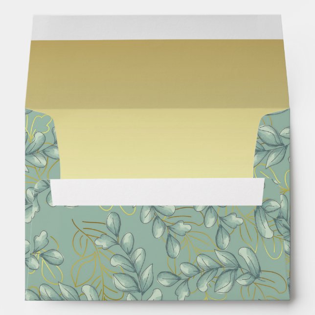 5 x 7 Antique Mint Green Leaves Envelope  (Back (Bottom))