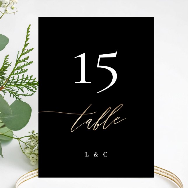 5 x 7 Black Gold Calligraphy Wedding Table Number (Creator Uploaded)