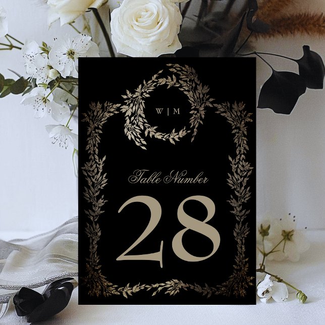 5 x 7 Black Gold Ebony Wreath Wedding Table Number (Creator Uploaded)