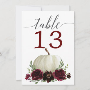 5 x 7 Burgundy Pumpkin Wedding Table Numbers