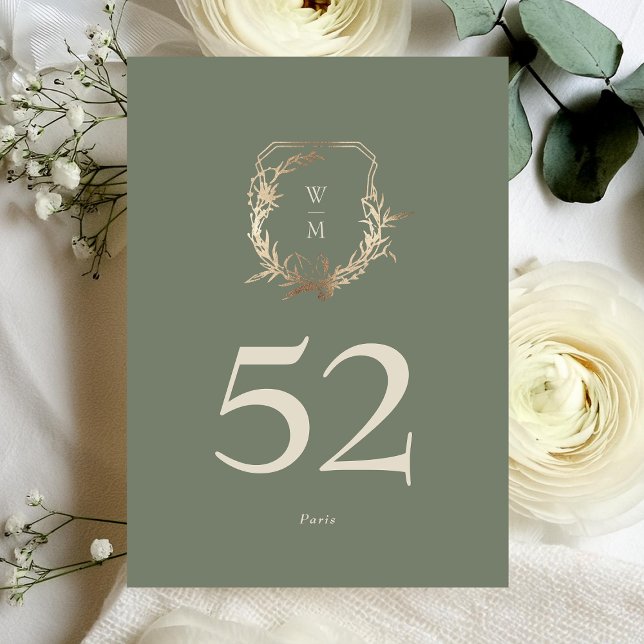5 x 7 Classic Sage Cream Gold Crest Table Number (Creator Uploaded)