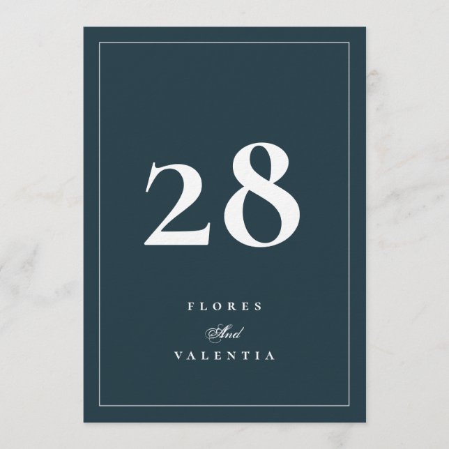 5 x 7 Formal Navy Blue White Wedding Table Numbers (Front)