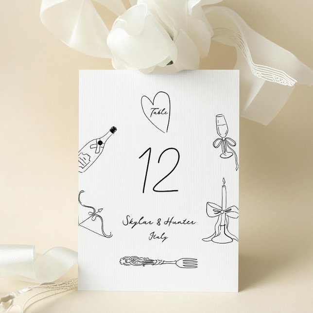 5 X 7 La Dolce Vita Doodle Wedding Table Number (Creator Uploaded)