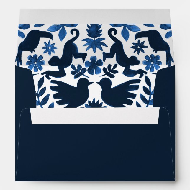 5 x 7 Mexican Otomi Theme Address Envelopes - Navy (Back (Bottom))