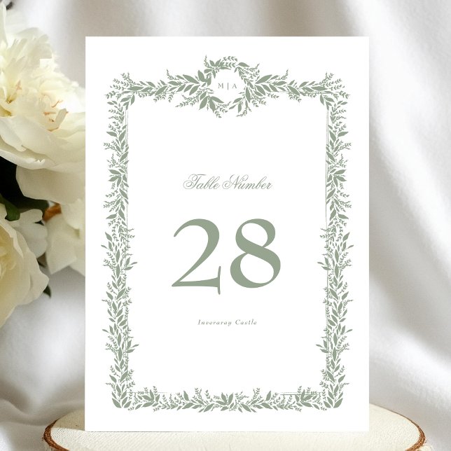 5 x 7  Monogram sage Wreath Classic Table Numbers (Creator Uploaded)