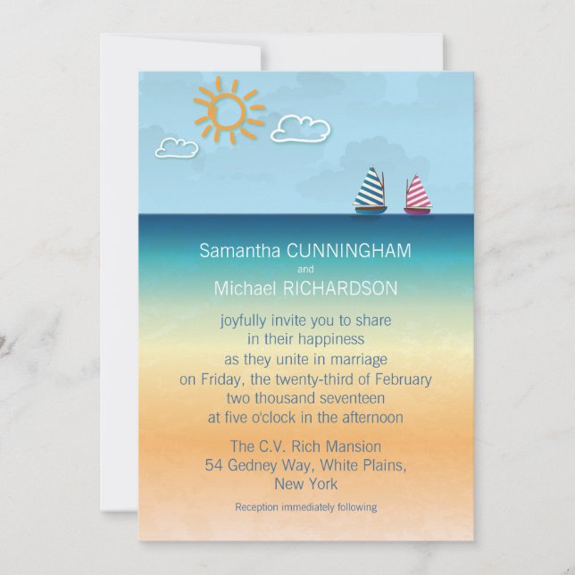 5" x 7" Ocean Sand Beach Theme Wedding Invitation (Front)