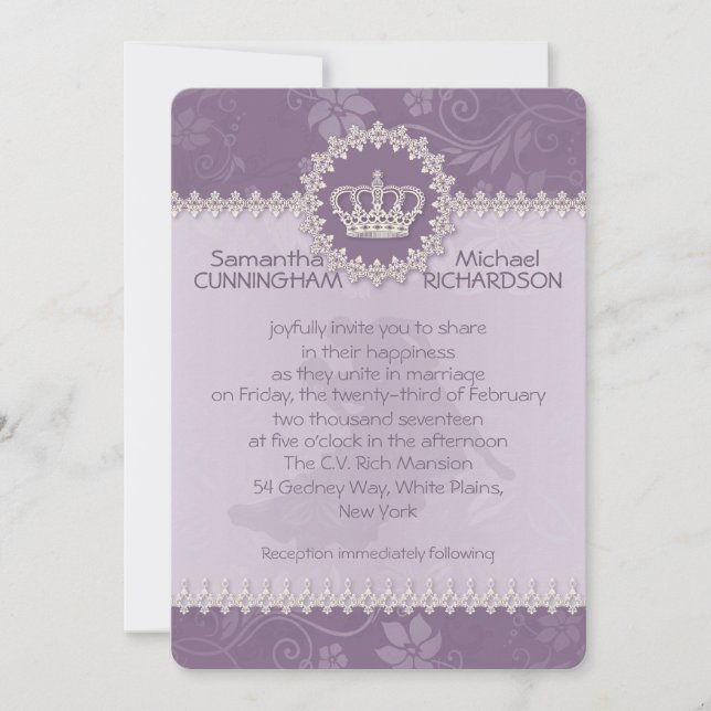 5" x 7" Pink Floral  Crown Wedding Passport Invitation (Front)