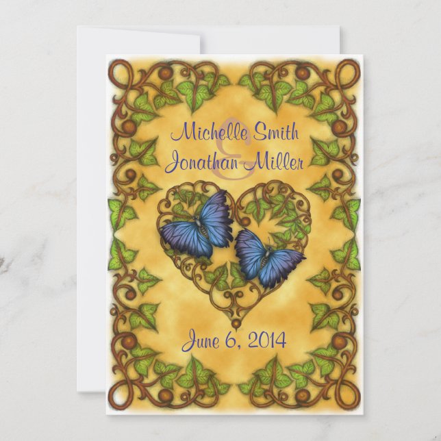 5" x 7" Purple Butterfly and Ivy Heart Invitation (Front)
