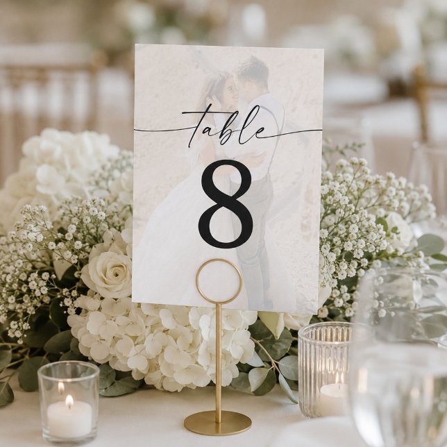 5 x 7 Script Modern Photo Wedding Table Numbers (Creator Uploaded)