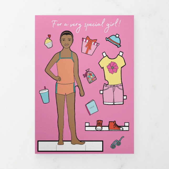5" x 7" Trifold Happy Birthday Paper Doll Card #1 (Cover)