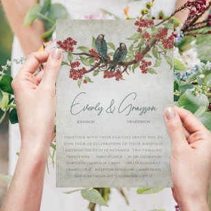 5 x 7 Vintage Love Birds Tea Stain Wedding Invites
