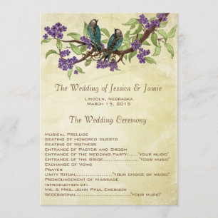 5 x 7 Vintage Love Birds Tea Stain Wedding Program Programme