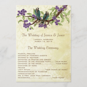 5 x 7 Vintage Love Birds Tea Stain Wedding Program Programme