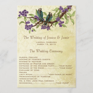 5 x 7 Vintage Love Birds Tea Stain Wedding Program Programme