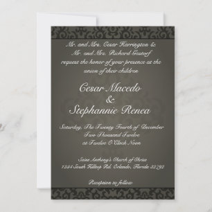 5 x 7 Wedding Invitation Black and Grey Damask