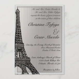 5 x 7 Wedding Invitation Black Eiffel Tower
