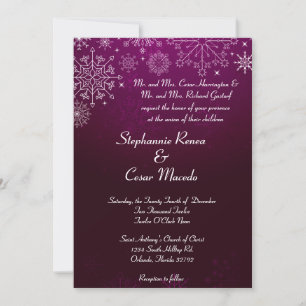 5 x 7 Wedding Invitation Purple Stars / Snowflakes