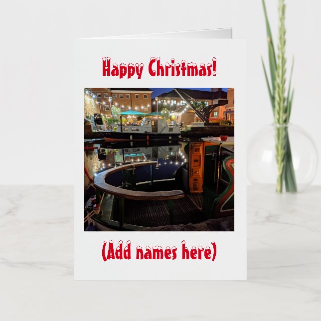 5 x Narrowboat themed Christmas Foil Holiday Card (Front)