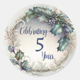 5 Year Anniversary Elegant Greenery Garland  Classic Round Sticker